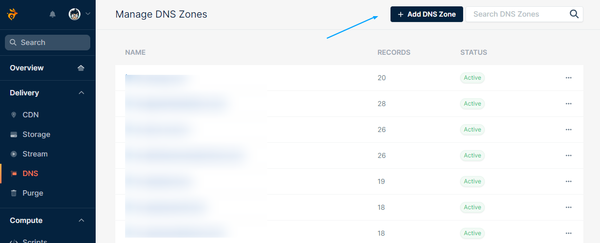 BunnyCDN Full Page Caching for WordPress: Complete Setup Guide 1 BunnyCDN DNS Zone creation dashboard
